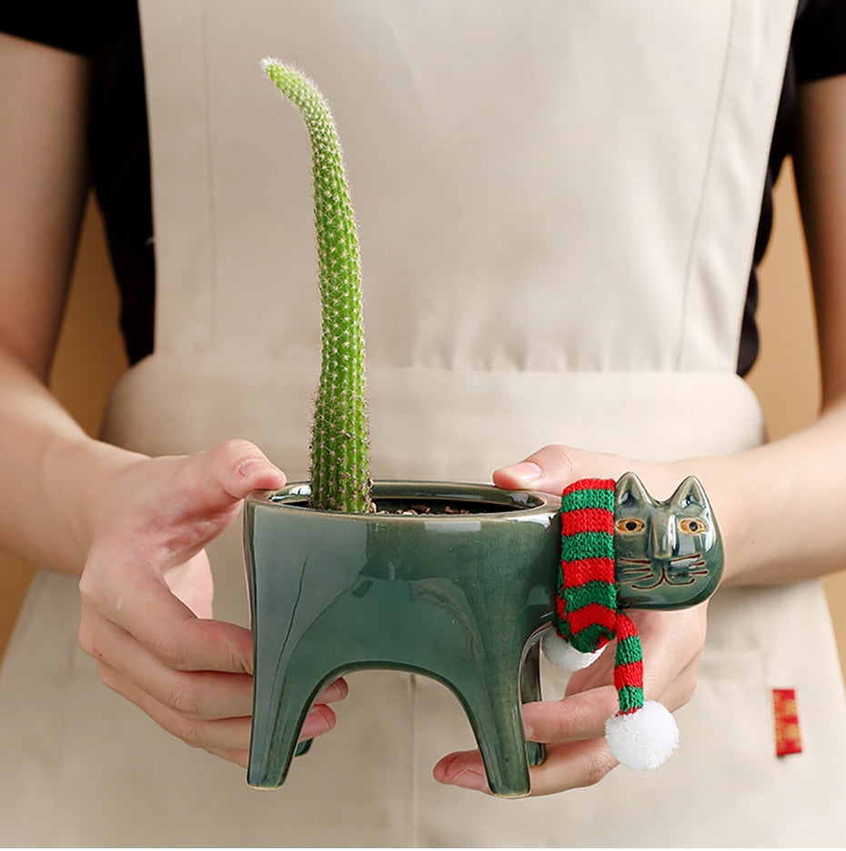 Cute_ Cat ceramic flower pot