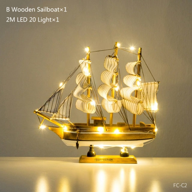 Wooden Sailing Boats With LED Light