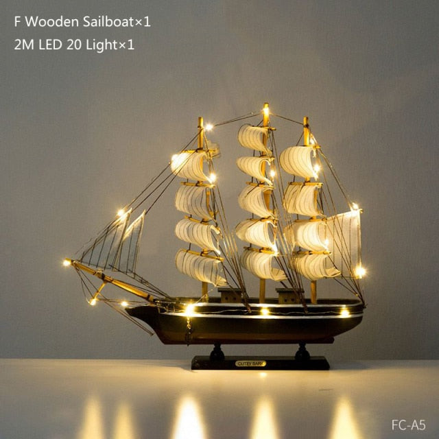 Wooden Sailing Boats With LED Light