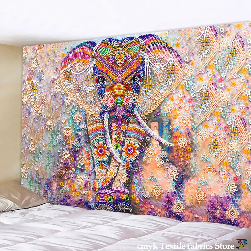 Bohemian Bliss- Colorful Pearl Elephant 3D Mosaic Tapestry