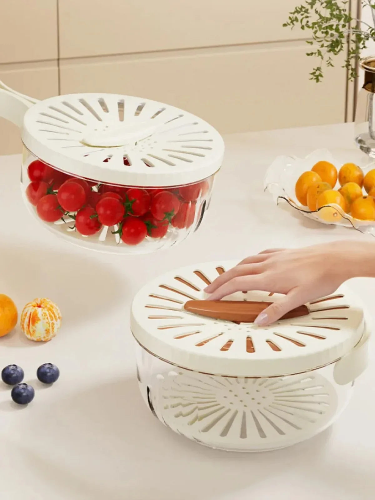 Fruit Drain Basket with Lid