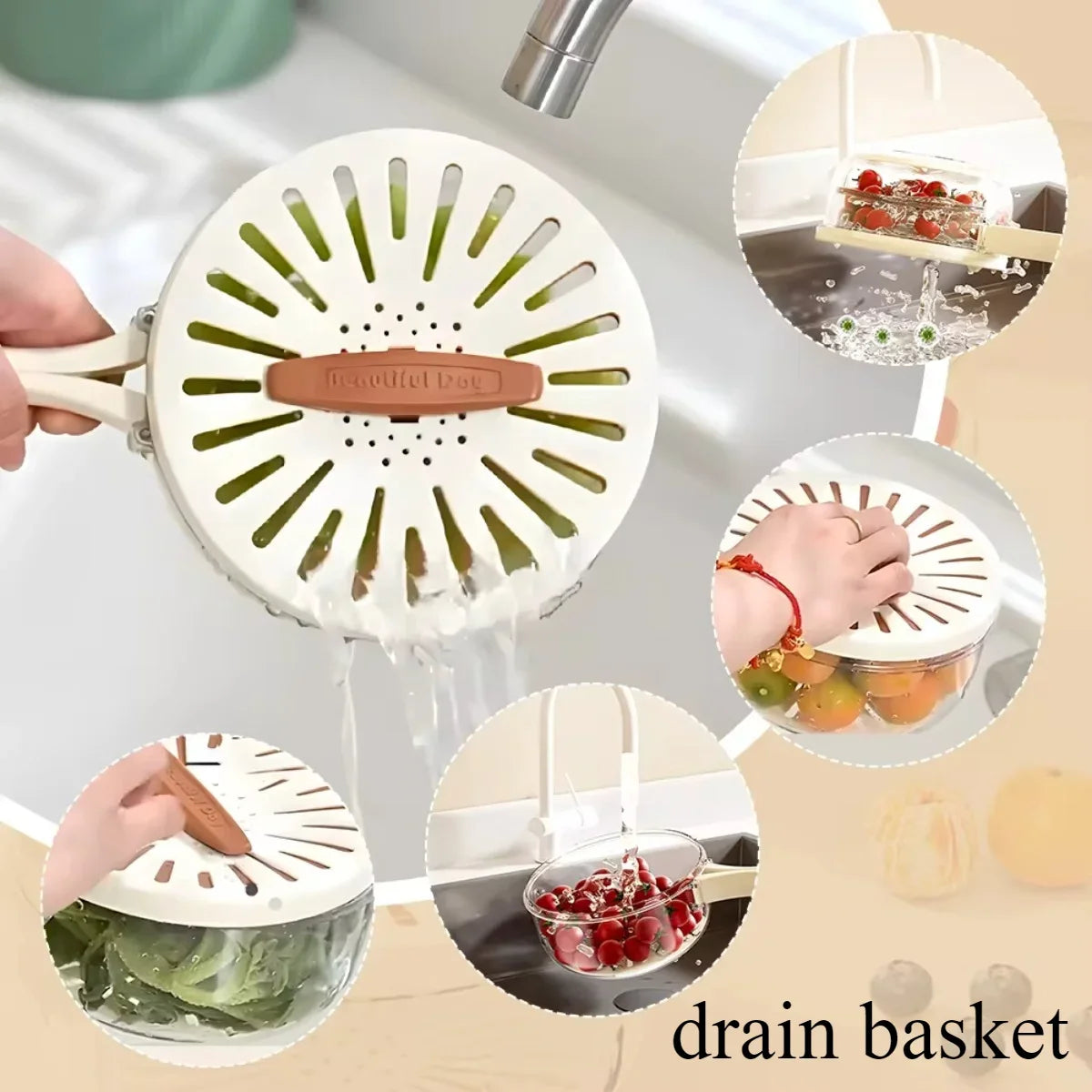 Fruit Drain Basket with Lid