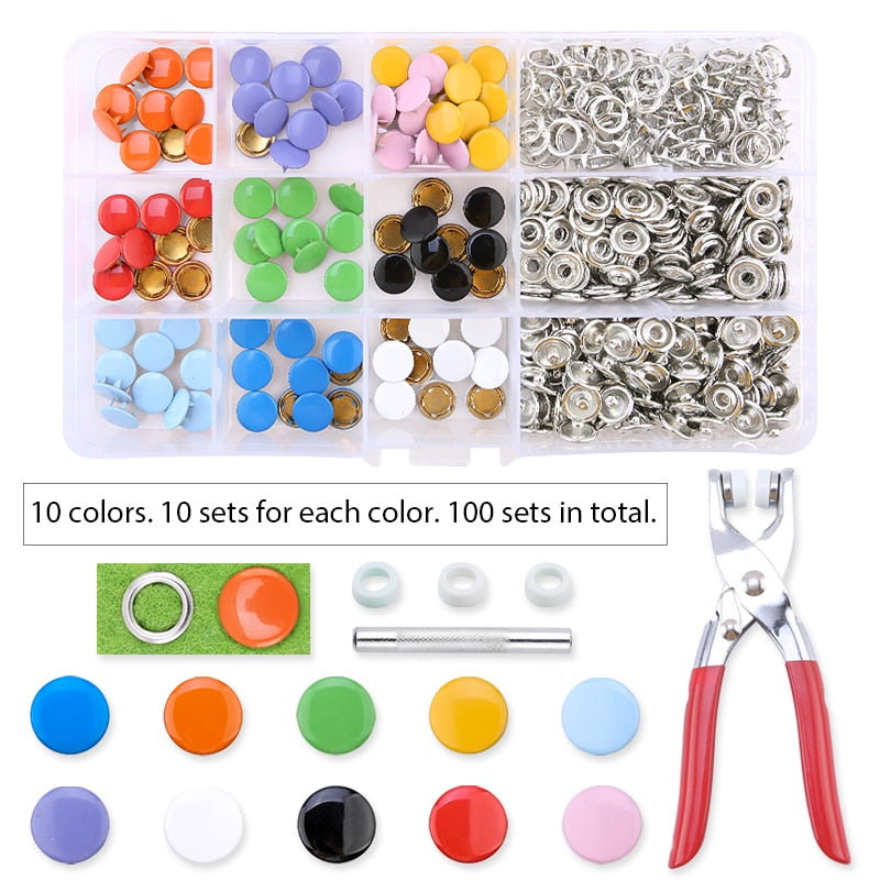 Metal Snap Fasteners Kit with Fastener Pliers Press