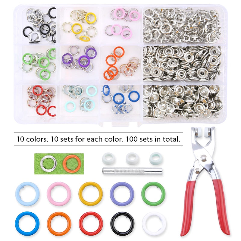 Metal Snap Fasteners Kit with Fastener Pliers Press