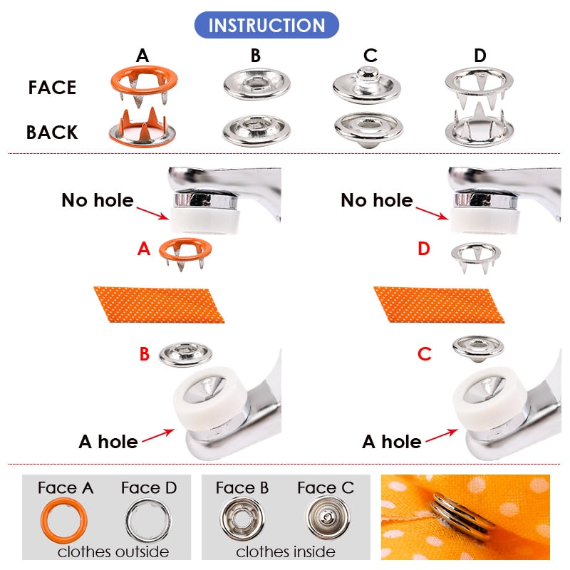 Metal Snap Fasteners Kit with Fastener Pliers Press