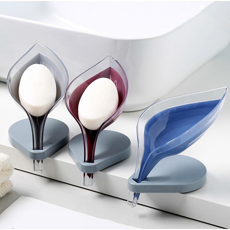 Creative Leaf Shape Soap Holder with Suction Cup Not Punched Soap Box Tray Self Draining to Keep Soap Dry Easy to Clean