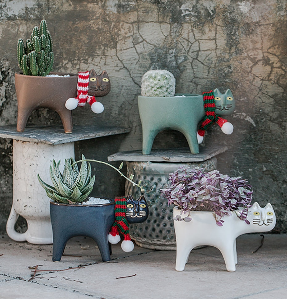 Cute_ Cat ceramic flower pot