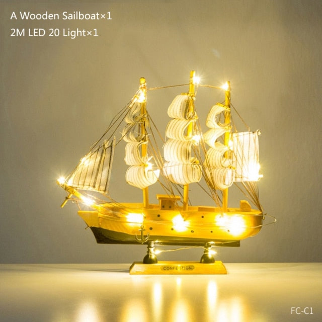 Wooden Sailing Boats With LED Light