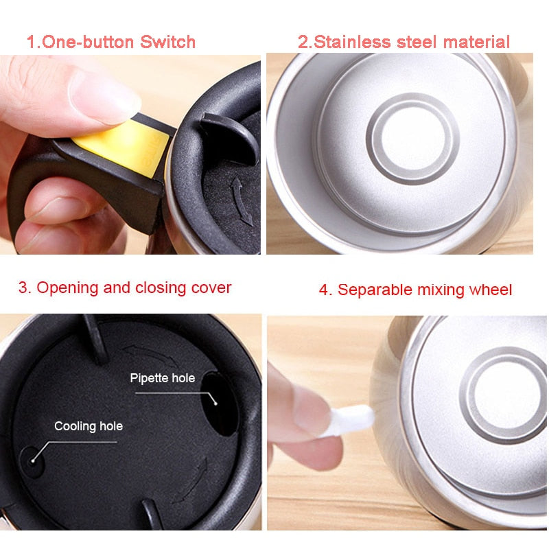 Jbq01 Black Portable Stainless Steel Self Stirring Magnetic Mug, Automatic  Magnetic Rechargeable Coffee Mug For Lazy People